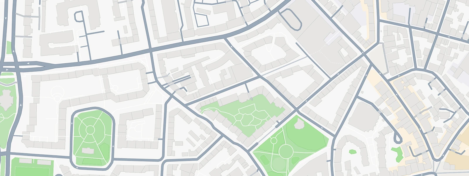 Karte mit Straßen und Grünflächen